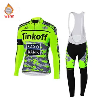 2020 Nou Tinkoff termică Iarna fleece Haine de Ciclism pentru bărbați Jersey suit în aer liber, bicicleta MTB haine cald Salopete Pantaloni