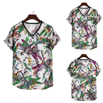 2020 Nouă Bărbați Respirabil Lenjerie de T-Shirt de sex Masculin Maneci Scurte Florale Imprimate Tricou Plajă de Vară Casual Topuri Plus Dimensiune M-5XL