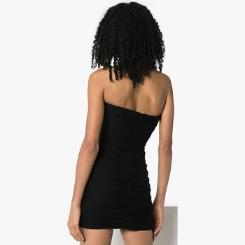 2020 Nouă Femei la Modă Drapat Sexy Strapless fără Mâneci Celebrity Party Club ochiurilor de Plasă Negru Rochie Mini Vestidos