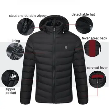 2020 NVĂ Bărbați de Iarnă Caldă USB Încălzire Jachete Termostat Inteligent Culoare Pură Încălzit cu Gluga Haine Impermeabile Jachete Calde