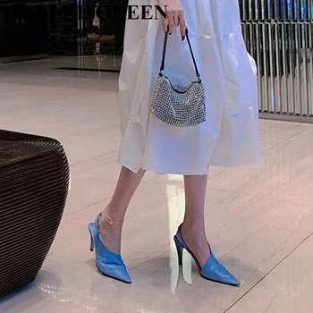 2021 Moda Primavara Sandale Sandale Femei Jumătate Folie Bareta Designer Toc Inalt Pantof Elegant Plisata Pompe Rochie De Petrecere Mujer
