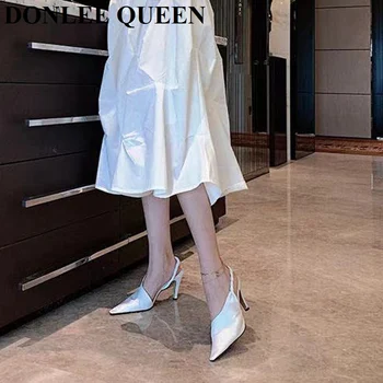 2021 Moda Primavara Sandale Sandale Femei Jumătate Folie Bareta Designer Toc Inalt Pantof Elegant Plisata Pompe Rochie De Petrecere Mujer