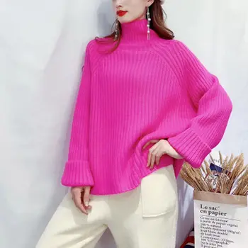 2021 Noi Femei Toamna Iarna Stil coreean Tricotaje Guler Cald Pulover de Culoare Solidă Minimalist Elegant Pulover Y241