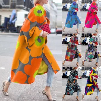 2021 Plus Dimensiune S-5XL Femei Sacou Lung Îmbrăcăminte Vintage Cardigan Imprimare Palton Fashion Buzunar Lung Trenci Iarna Prelungi Haina