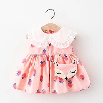 2021 Vara Roz Cu Căpșuni Pentru Copii Dress Little Fox Decor Bumbac Copii Rochie Fără Mâneci Rochie De Printesa De Fata