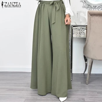 2021 ZANZEA Toamna Femei Pantaloni Elegant Largi Picior Pantaloni Casual, Curea Pantalon Lung Palazzo Streetwear Plus Dimensiune Nap S-5XL