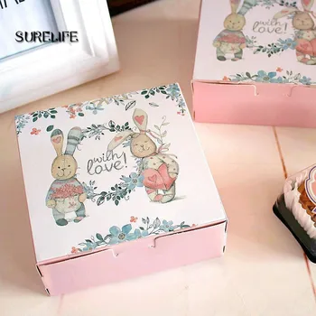 20buc 12*12*4.5 cm iepure și prietenii design Brânză Tort de Hârtie Caseta de Cookie Containere de Ambalare cadou de Nuntă de Crăciun Utilizare