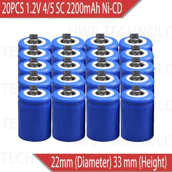20X Ni-Cd 4/5 SubC Sub C 1.2 V 2200mAh Baterie Reîncărcabilă cu Tab-Culoare Albastru - Livrare Gratuita