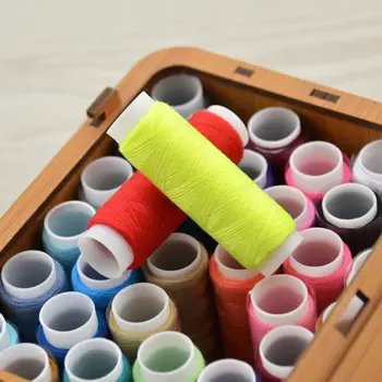 24 de Culori Portabil Ață de Cusut Ace de Instrumente Kit cu Bambus Lemn Organizator Coș Cutie DIY Împletit Craft Set de Cadouri