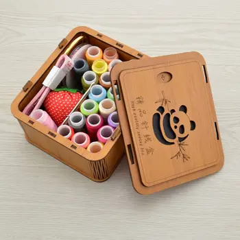 24 de Culori Portabil Ață de Cusut Ace de Instrumente Kit cu Bambus Lemn Organizator Coș Cutie DIY Împletit Craft Set de Cadouri