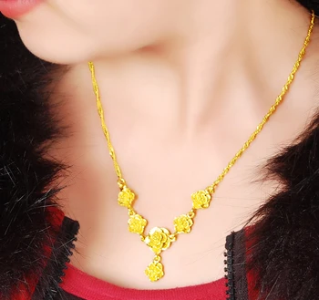 24K Aur Solid de Flori Pandantiv Colier cu Lanțuri Link-ul de Coliere, Accesorii Femei Moda Bijuterii 2019