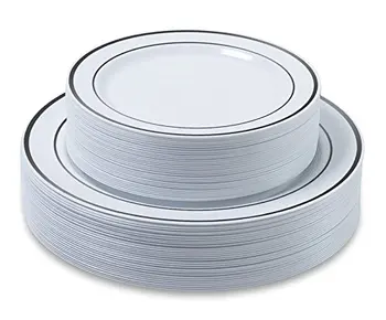 25PCS Argint Plăci din material Plastic-Plastic de Unică folosință Farfurii de Argint Rim - Plastic Petrecere de Nunta Farfurii Farfurii /Plăci de Salata