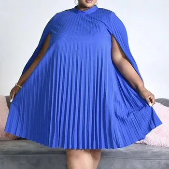 2xl Femei Plus Dimensiune Rochie Plisată Albastru Rosu Casual, O Linie de Mini Halat Africane Petrecere de Moda OL 2021 Vara Stand Guler Pulover