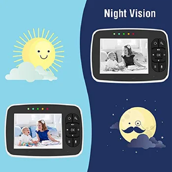 3.5 inch video Baby Monitor Portabil HD, Wireless, Smart Baby Camera Infared Viziune de Noapte Monitor Video Remote pan tilt și zoom