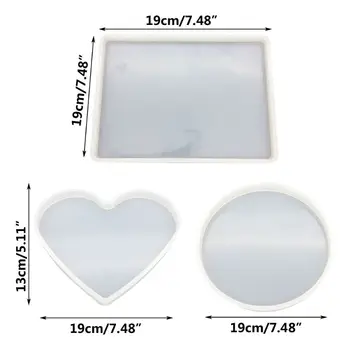 3 Buc/set Cristal Epoxidice Mucegai DIY Decorare Masă Handmade în formă de Inimă, Pătrat Rotund Mucegai Silicon