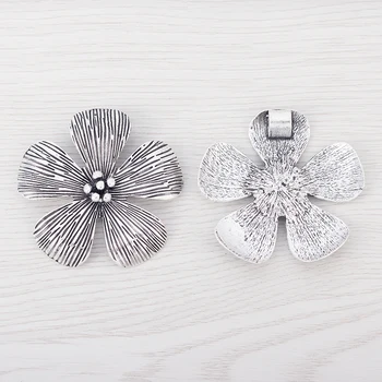 3 x Argint Tibetan Mari Cinci Petale de Flori Farmece Pandantive pentru Coliere Bijuterii a Face Constatări 52x52mm