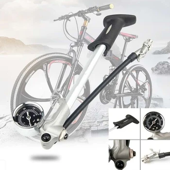 300PSI Bicicleta Soc de Aer Pompa de Umflare Biciclete Pompa Pentru a Umfla Furculita Șoc se Potrivește Schrader Cu psi/bar Manometru de Aerisire Furtun Pliabil