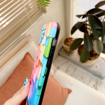 3D Colorat Curcubeu de Culori Bloc Telefon Caz Pentru iphone 12 Pro MAX Cazul 11 SE 7 8 Plus X XR XS MAX Drăguț Tetris Model de husă Moale