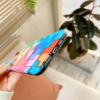 3D Colorat Curcubeu de Culori Bloc Telefon Caz Pentru iphone 12 Pro MAX Cazul 11 SE 7 8 Plus X XR XS MAX Drăguț Tetris Model de husă Moale