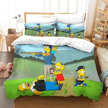 3D Simpson, lenjerie de Pat Set Amuzant de Desene animate Anima Simpson Carpetă Acopere Set pentru copii fețe de Pernă de Pat Copii lenjerii de pat Mângâietor Acoperi