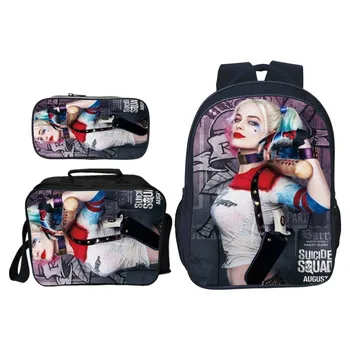 3Pcs/Set Noi de Moda de Imprimare 3D Suicide Squad Adolescenti Fete Școală Rucsaci Harley Quinn Copii Carte pentru Copii Pungi de Grădiniță