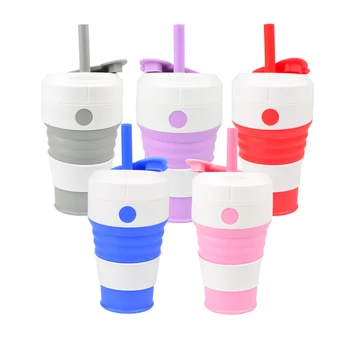 450ML Cu Paie Pliere Silicon Cana de Cafea pentru Exterior Portabil Cesti de Apa BPA GRATUIT Pliabil gel de Siliciu Cana de Lapte