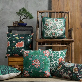 45x45/30x50cm neo Chineză stil rustic cu flori imprimate verde lenjerie de pat din bumbac față de pernă decorative canapea pernă caz