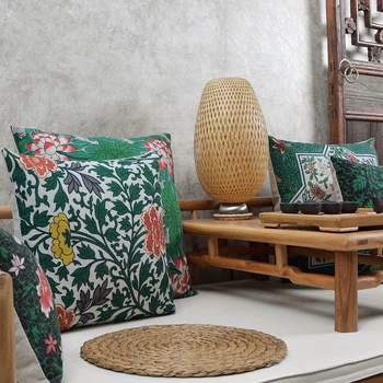 45x45/30x50cm neo Chineză stil rustic cu flori imprimate verde lenjerie de pat din bumbac față de pernă decorative canapea pernă caz