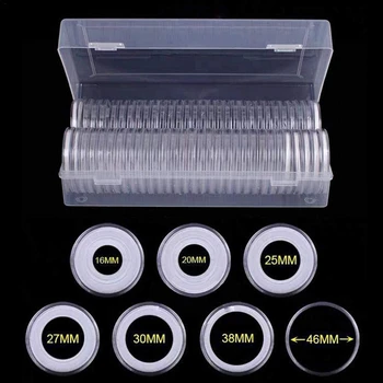 46 mm Monedă Capsule de Plastic Rotund Monedă Titularul Caz și 7Sizes (16/20/25/27/30/38/46mm) a Proteja Garnitura