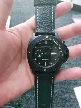 47mm personalizat privat bărbați ceas, sticlă de safir de stocare data din piele curea negru pescăruș automate mecanice
