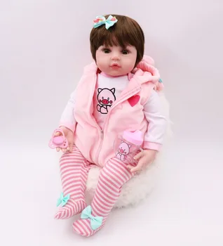 48CM Real silicon renăscut baby doll fată nou-născuți cu porc roz rochie bebe papusa reborn dovada de apă baie de păpușă jucărie cadou