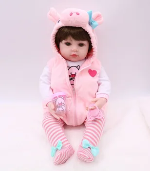 48CM Real silicon renăscut baby doll fată nou-născuți cu porc roz rochie bebe papusa reborn dovada de apă baie de păpușă jucărie cadou