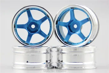 4buc 1/10 Touring&Drift Wheel Rim W5S1CB(Chrome+Pictura Albastru) 4mm offset se potriveste pentru 1:10 Touring&Masina de Drift 1/10 Rim 10065