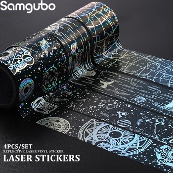 4buc/set Lux cu Laser Washi Tape Set Bandă de Mascare de Papetărie Jurnalul Washitape Decor Negru Magic Folie Banda Washi
