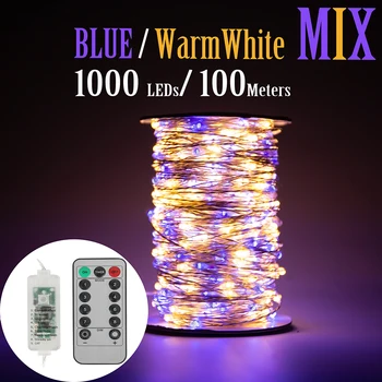 50M 1000 CONDUS de Sârmă de Argint Fairy șir de Lumini Albastru Alb Cald Wateproof Adaptor pentru Pomul de Crăciun în aer liber Decor de Vacanță