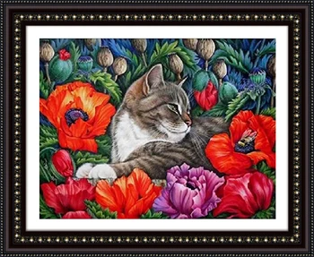 5D DIY Diamant Picturi Rundă Completă AB Animale Poppys Flori și Pisica Mozaic Peisaj Kituri de Broderie Autocolante Decor Acasă