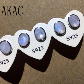 5pairs AKAC approx6*8mm natural rainbow moonstone cercei stud pentru femei cercei en-gros