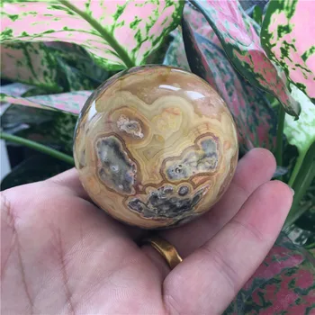 60-70mmNatural galben crazy lace agate de cristal de vindecare bijuterii rotund real agate sfera minge ridicata Acasă Decorare cadouri