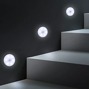 6LED Rundă de Mișcare Senzor Lumini de Noapte PIR Inducție Sub Cabinet de Lumină Dulap Lampa pentru Scari de Bucătărie Garderobă
