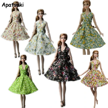 6pcs/lot de Moda Rural Flori Florale Rochie Pentru Papusa Barbie Haine de Petrecere, Rochie de Seara, Rochii Pentru Papusa Barbie Costume