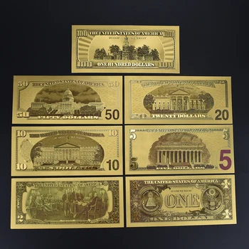 7 BUC/Set Decor de Aur 24K Placate cu Aur de Dolari USD Colectie Bancnote