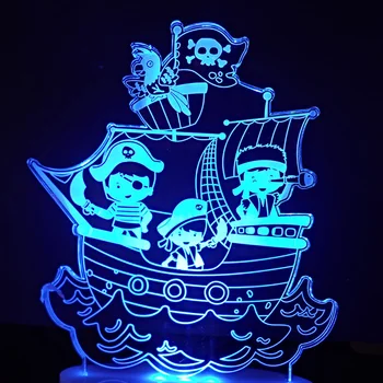 7 Culori Schimbare Nava Pirat de Modelare Led Veghe Vizuale 3D Lampă de Masă Dormitor Copii Dorm Desene animate corp de iluminat Decor Cadouri