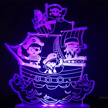 7 Culori Schimbare Nava Pirat de Modelare Led Veghe Vizuale 3D Lampă de Masă Dormitor Copii Dorm Desene animate corp de iluminat Decor Cadouri