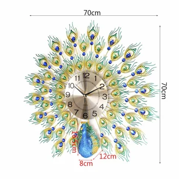 70x70cm 3D DIY Mare Păun Ceas de Perete Metal Cristal de Diamant Ceasuri Ceas Ornamente Acasă Decorare Camera de zi Meserii Cadou