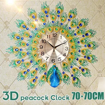 70x70cm 3D DIY Mare Păun Ceas de Perete Metal Cristal de Diamant Ceasuri Ceas Ornamente Acasă Decorare Camera de zi Meserii Cadou