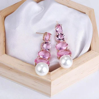 8 Moda Frumoasă Formă Ovală Zirconia Picătură Cercei de Mireasa de Lux de Bijuterii Cercei cu Perle pentru Femei Bijoux Femme E883