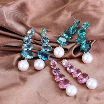 8 Moda Frumoasă Formă Ovală Zirconia Picătură Cercei de Mireasa de Lux de Bijuterii Cercei cu Perle pentru Femei Bijoux Femme E883