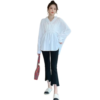 838# Toamna Moda coreeană Alb de Bumbac Maternitate Bluze Largi Talie Subțire Cămașă de Haine pentru Femeile Gravide se Încadrează Sarcinii Topuri