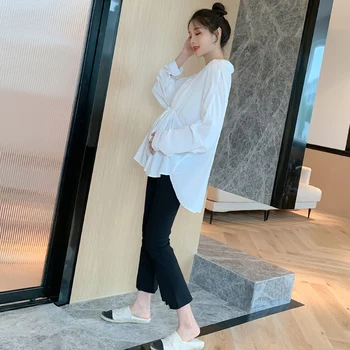 838# Toamna Moda coreeană Alb de Bumbac Maternitate Bluze Largi Talie Subțire Cămașă de Haine pentru Femeile Gravide se Încadrează Sarcinii Topuri