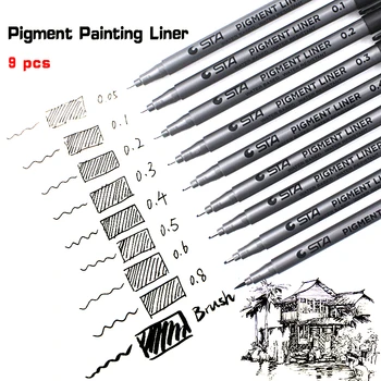 9 Buc De Diferite Dimensiuni Pentru Pigment Linie Triunghiular Fineliner Pixuri Schiță Stilouri Arta De Desen De Semnături 9 Dimensiune Perie Carioci